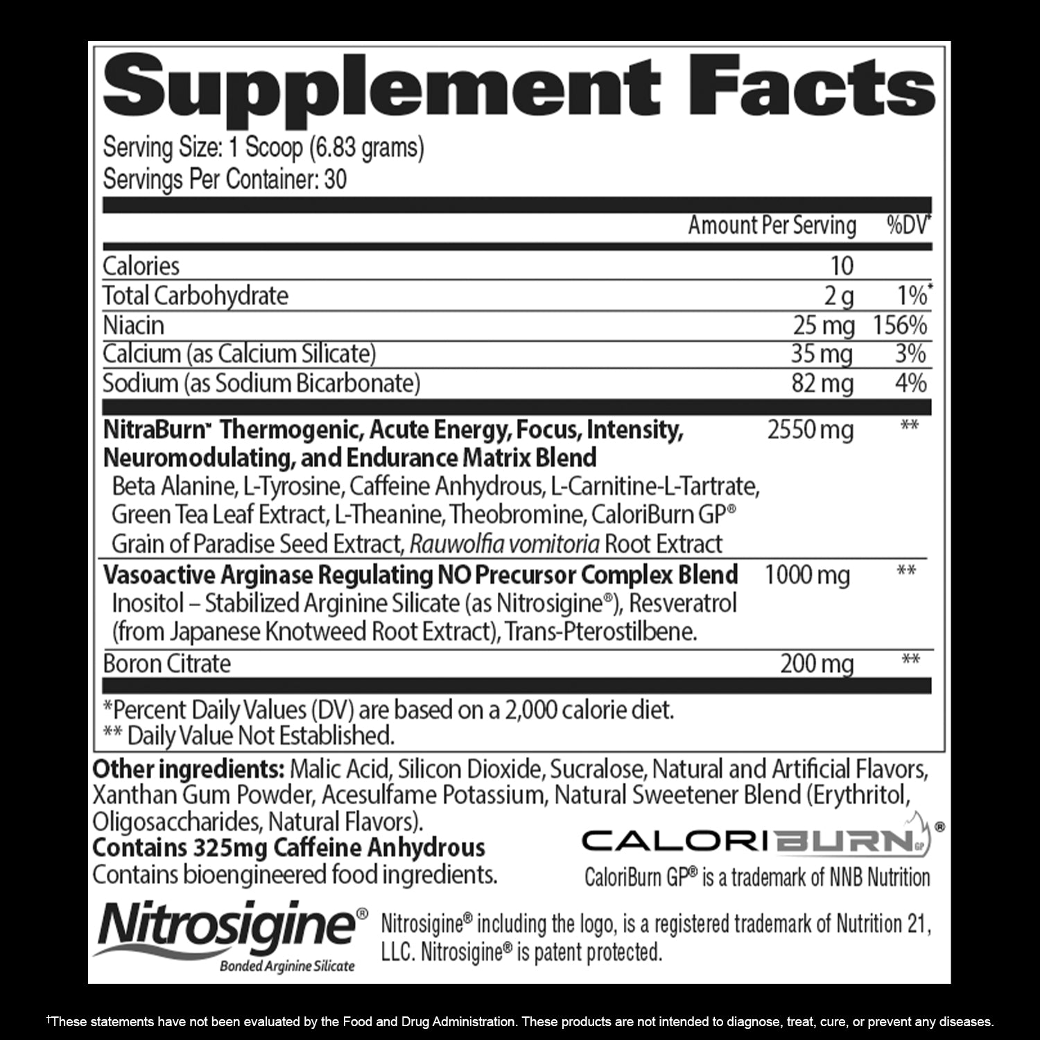 NITRAFLEX BURN Supplement Facts