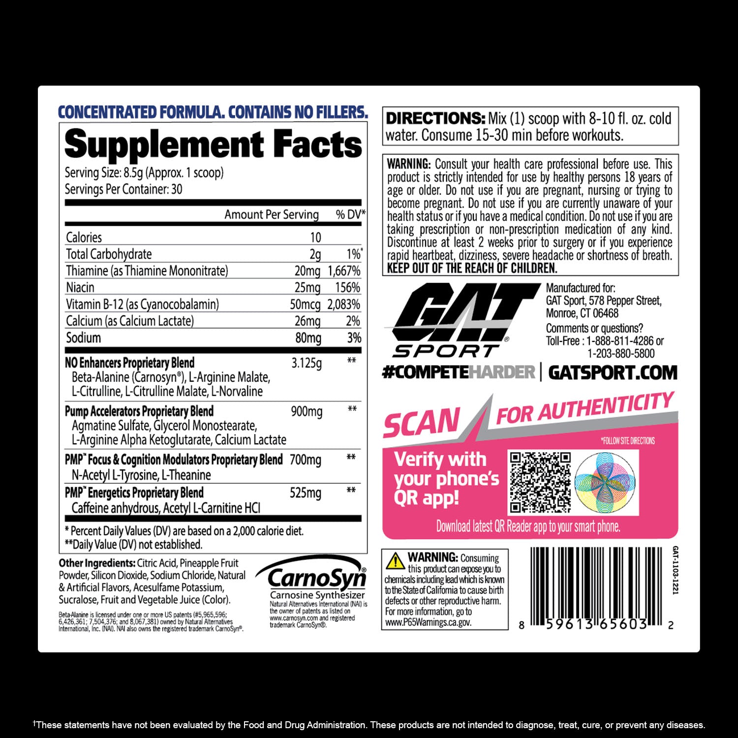 PMP Pre-Workout Supplement Facts