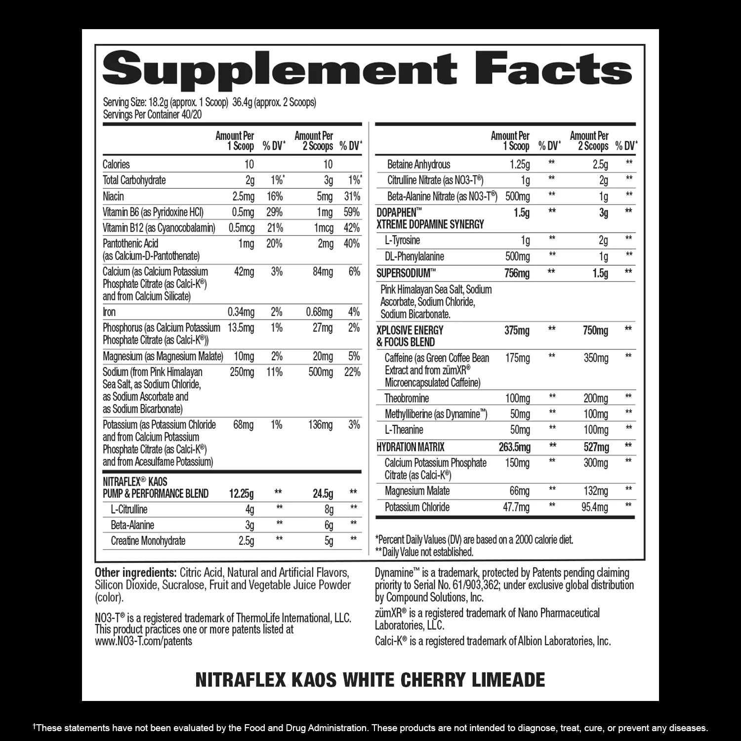 NITRAFLEX KAOS Supplement Facts
