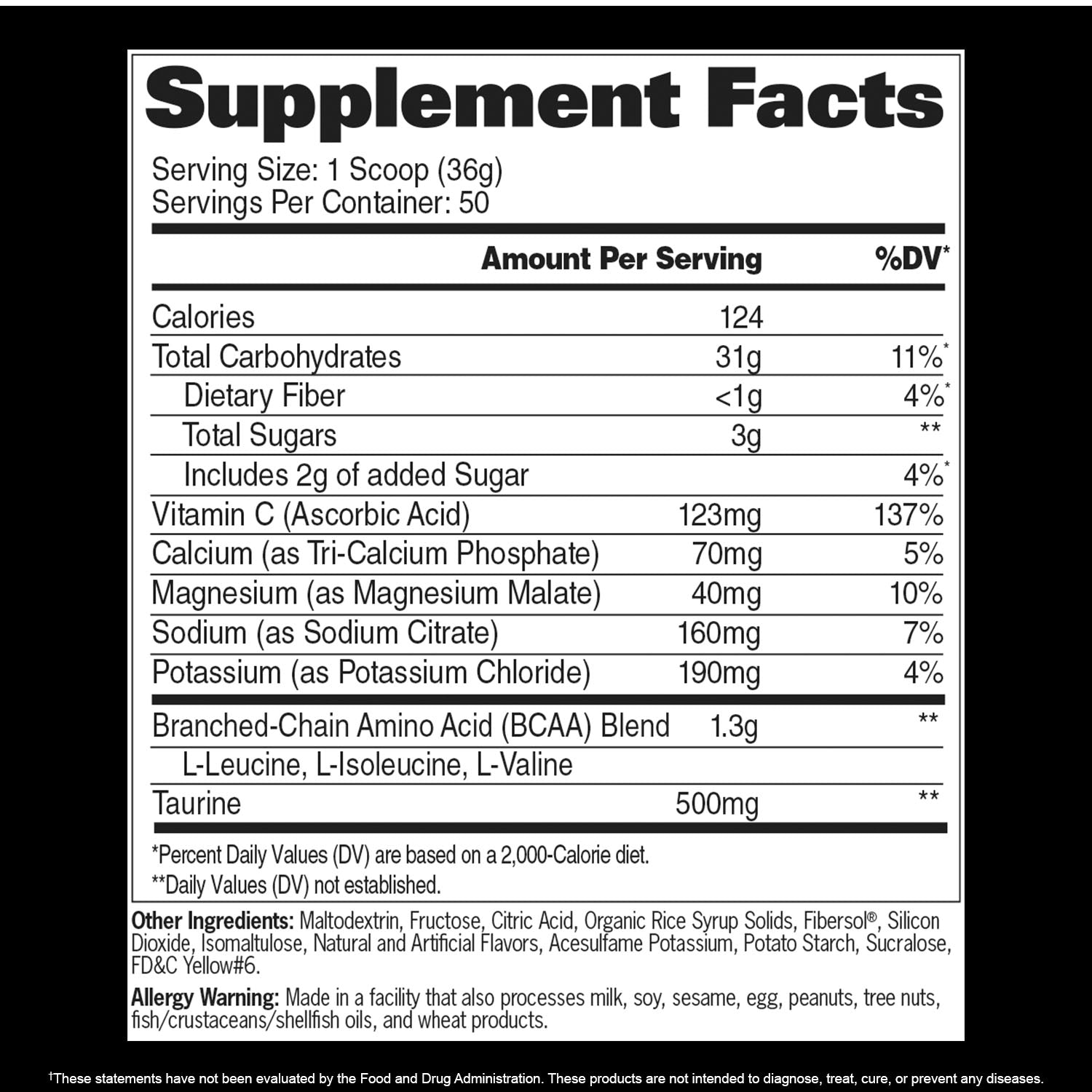 CARBOTEIN Supplement Facts