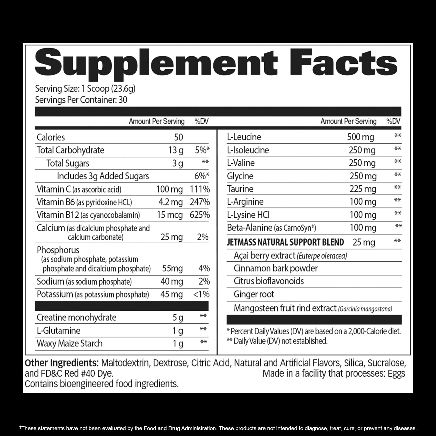 JETMASS Creatine System Supplement Facts