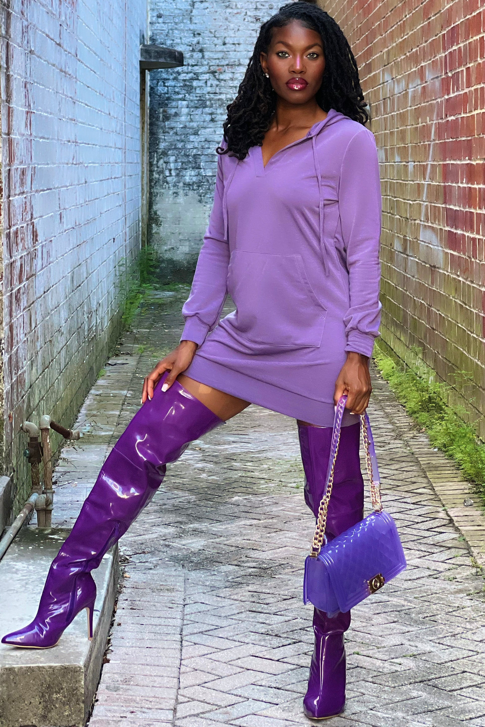 Carolina Soft Knit Hoodie Sweatshirt Dress GRAPE