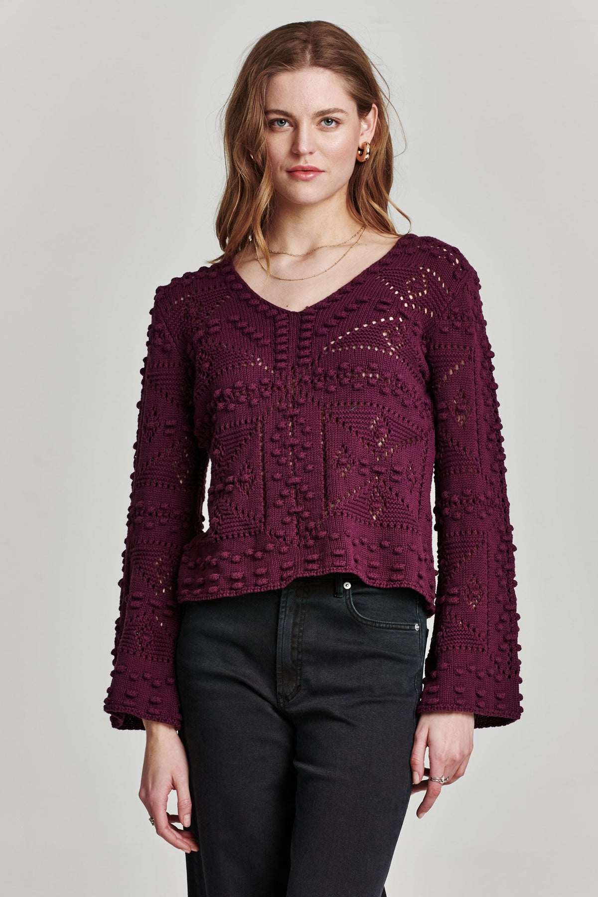 Lucky Brand Marissa Metallic Crochet Openwork Knit Sweater Metallic Threads  Top