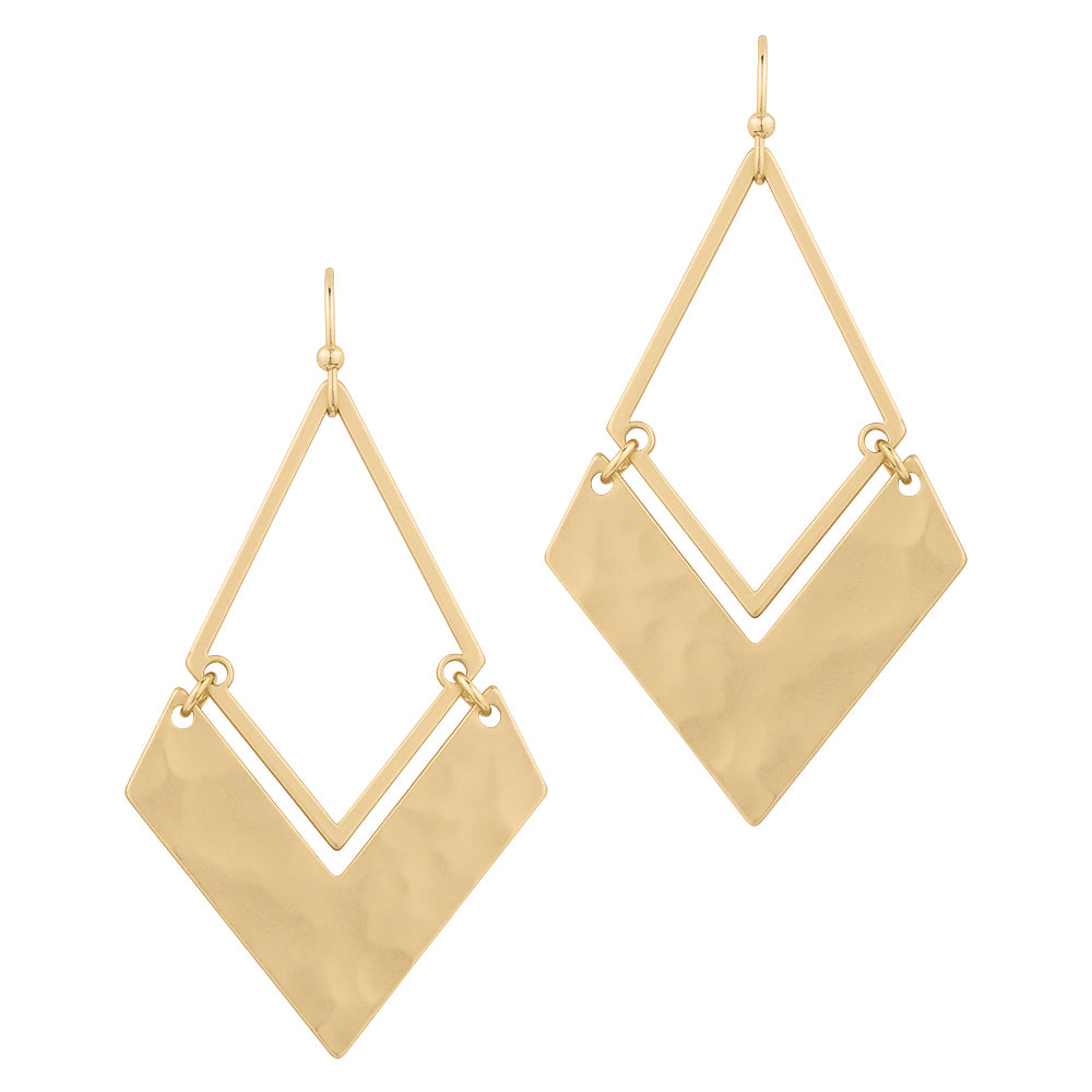 Triangle Hammered Gold Dangle Earrings - Matte Gold