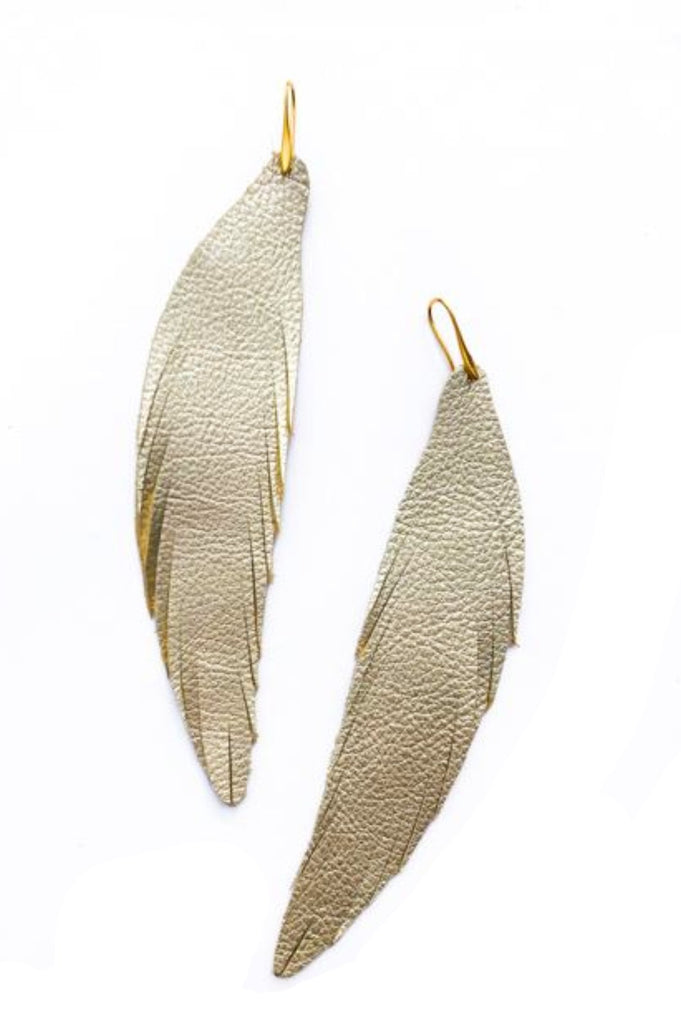 Leather Feather Earrings - Taupe & Cream – Symposium Co