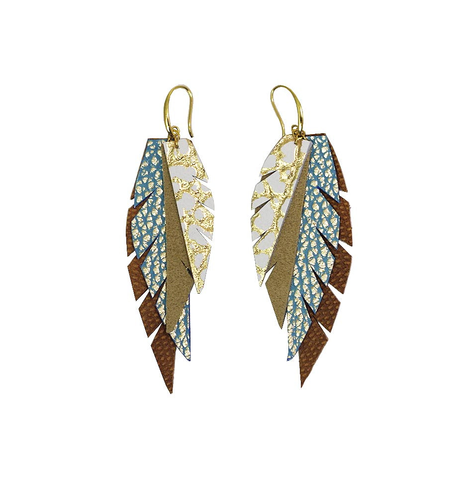 Layered Leather Earring- Blue and Gold