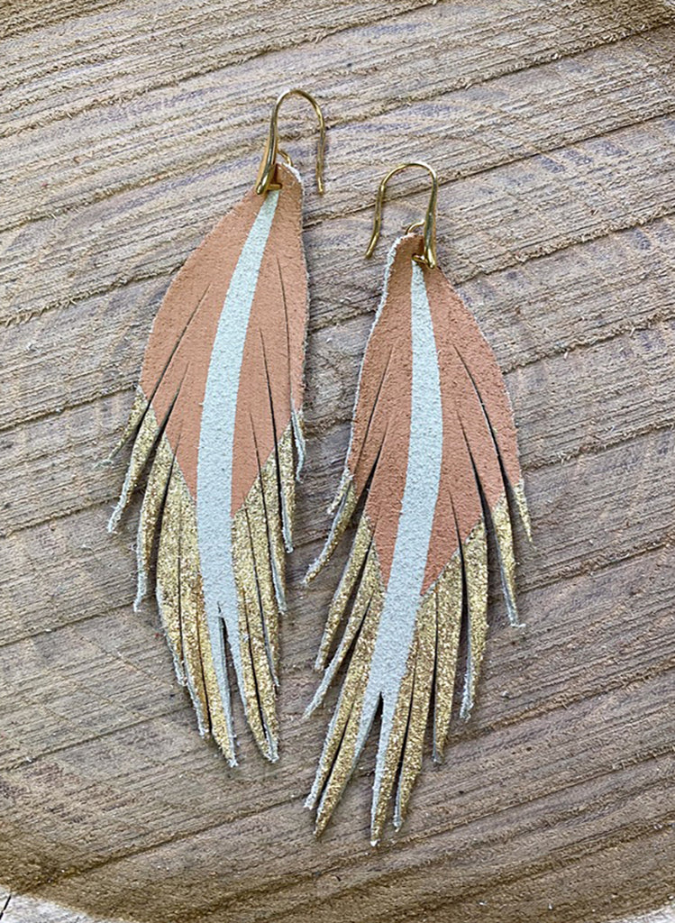 Glitter Leather Feather Earrings | The Rustic Rack Boutique