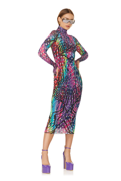 Shailene Mesh Dress - Abstract Multi Zebra