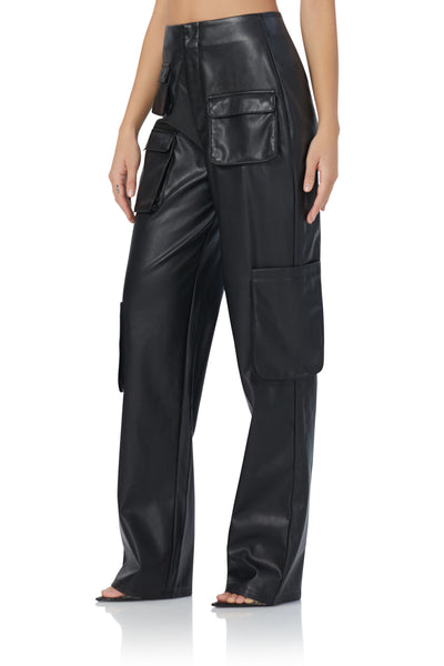 Sigmund Cargo Pant - Black Vegan Leather