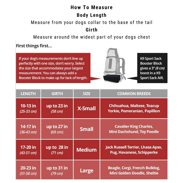 K9 Air 2 Backpack Measuring Guide