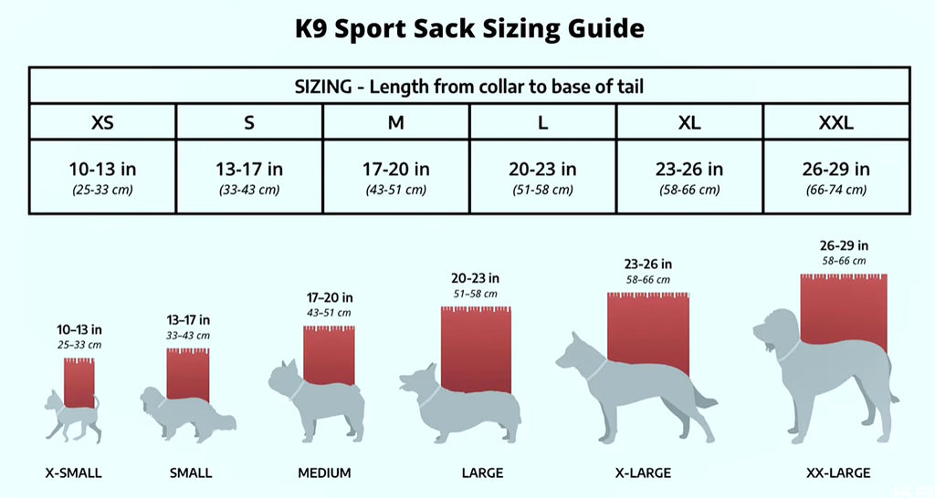 K9 Sports Sac Sizing Guide