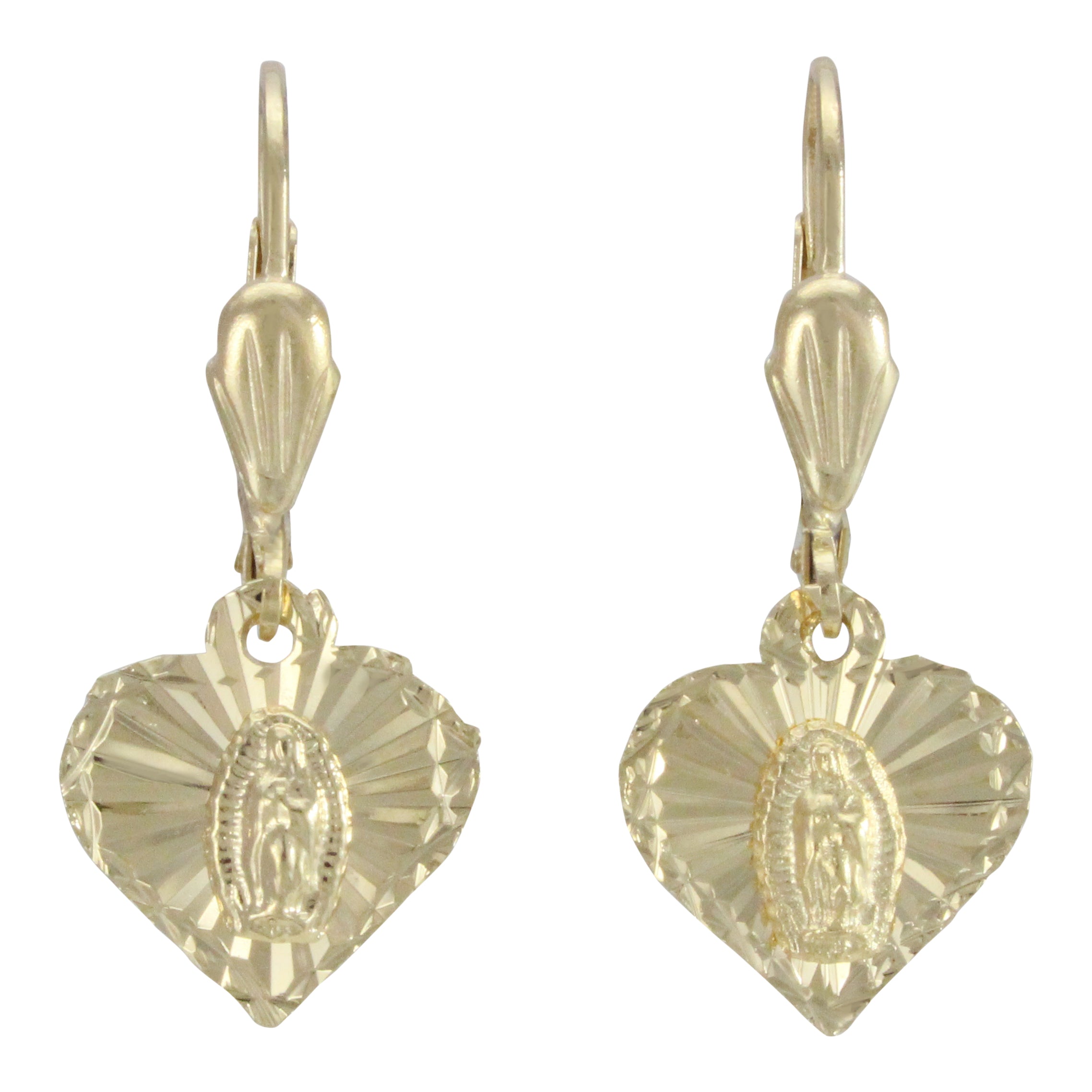 Aretes Virgen de Guadalupe corazón chapa de oro 14K| Joyería Católica