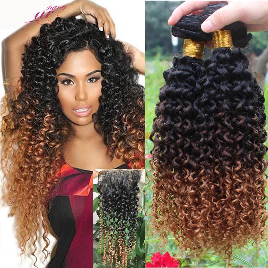 Ombre 1b 4 27 Brazilian Hair Bundles Curly Weave Human Hair