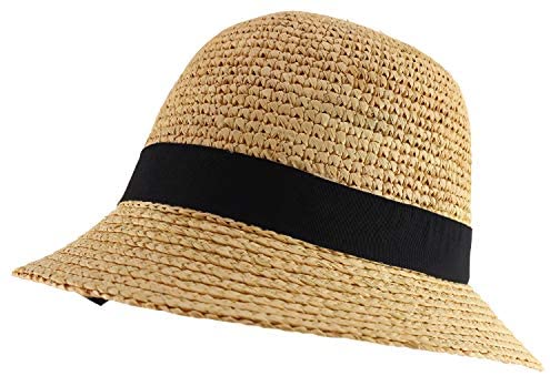 Trendy Apparel Shop Women's Raffia Straw Cloche Style Ribbon Band Sun  Bucket Hat - Natural
