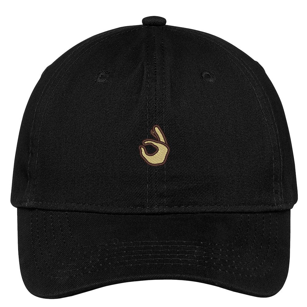 Trendy Apparel Shop Emoticon Okay Sign Embroidered Cotton Adjustable Ball Cap Dad Hat - Black