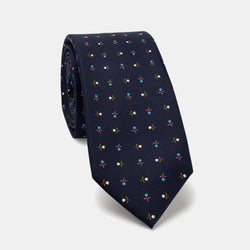 Silk Floral Tie in Navy Blue with Tulips-ANTORINI®