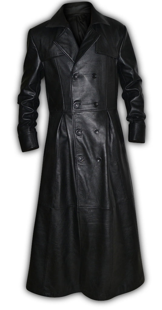 Mens Leather Double Breasted Gothic Trench Long Coat – SouthBeachLeather