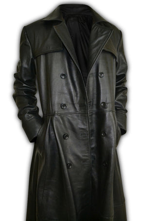 Mens Leather Double Breasted Gothic Trench Long Coat – SouthBeachLeather