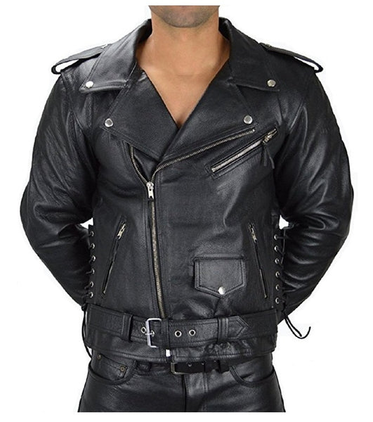 Biker Motorcycle Side lace-up Leather Jacket – SouthBeachLeather