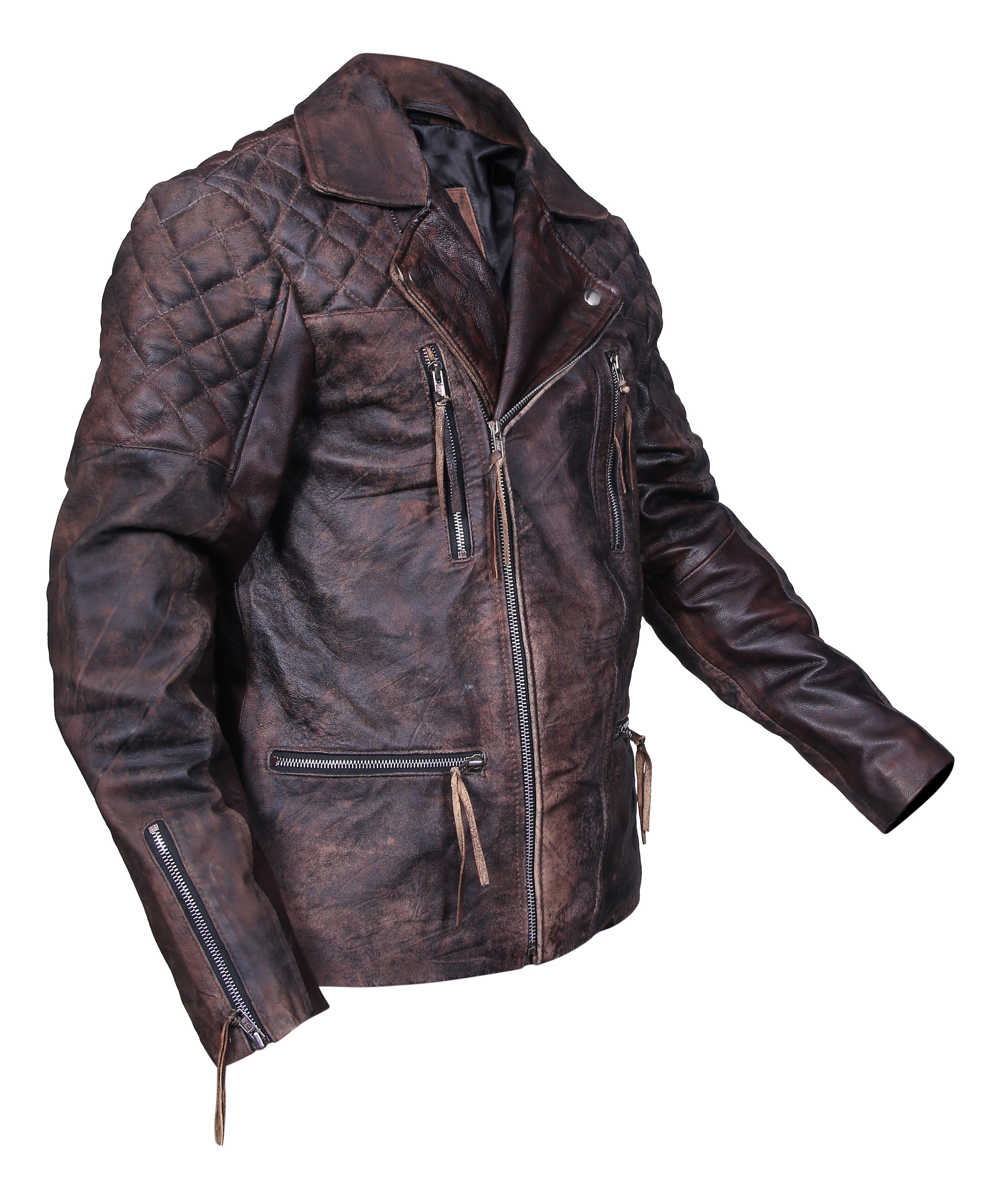 Motorcycle Distressed Natural Rugged Biker Leather Jacket ...