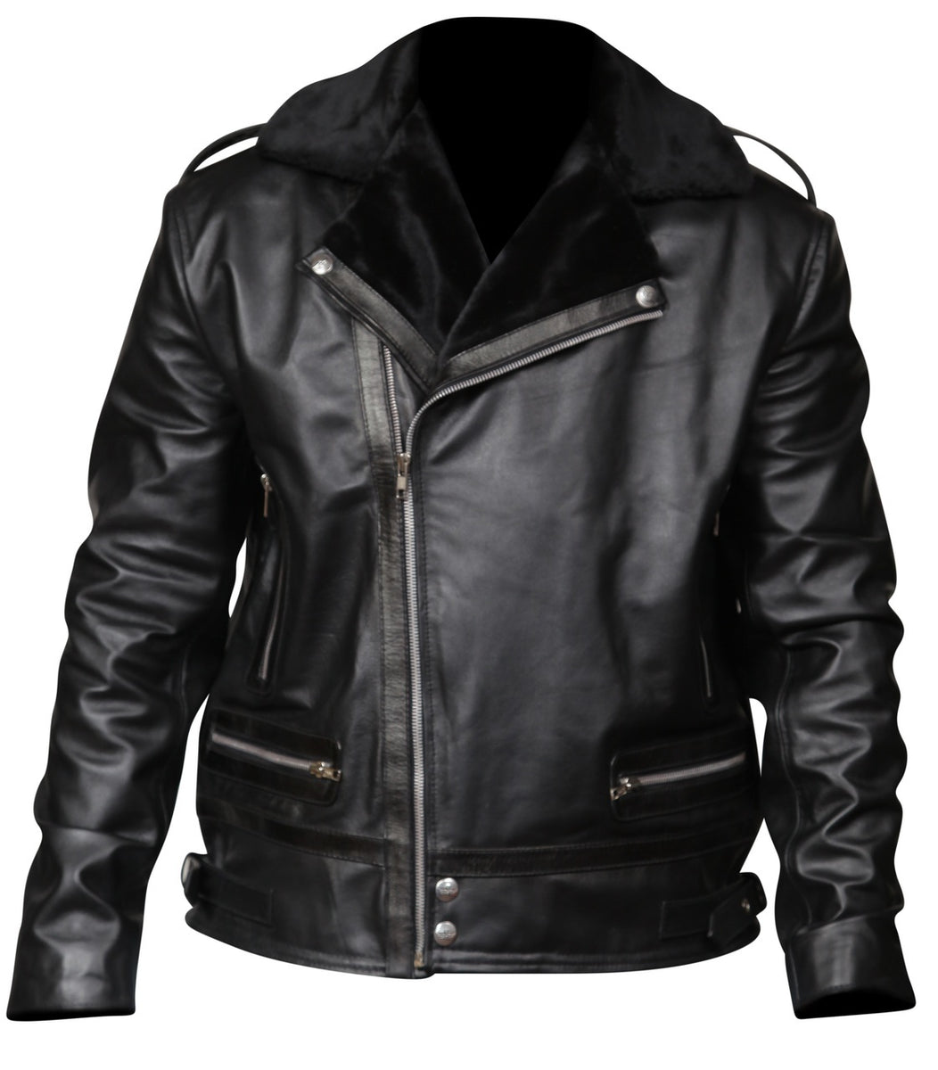 Men’s Asymmetrical Zipper Black Fur Lined Jacket – SouthBeachLeather