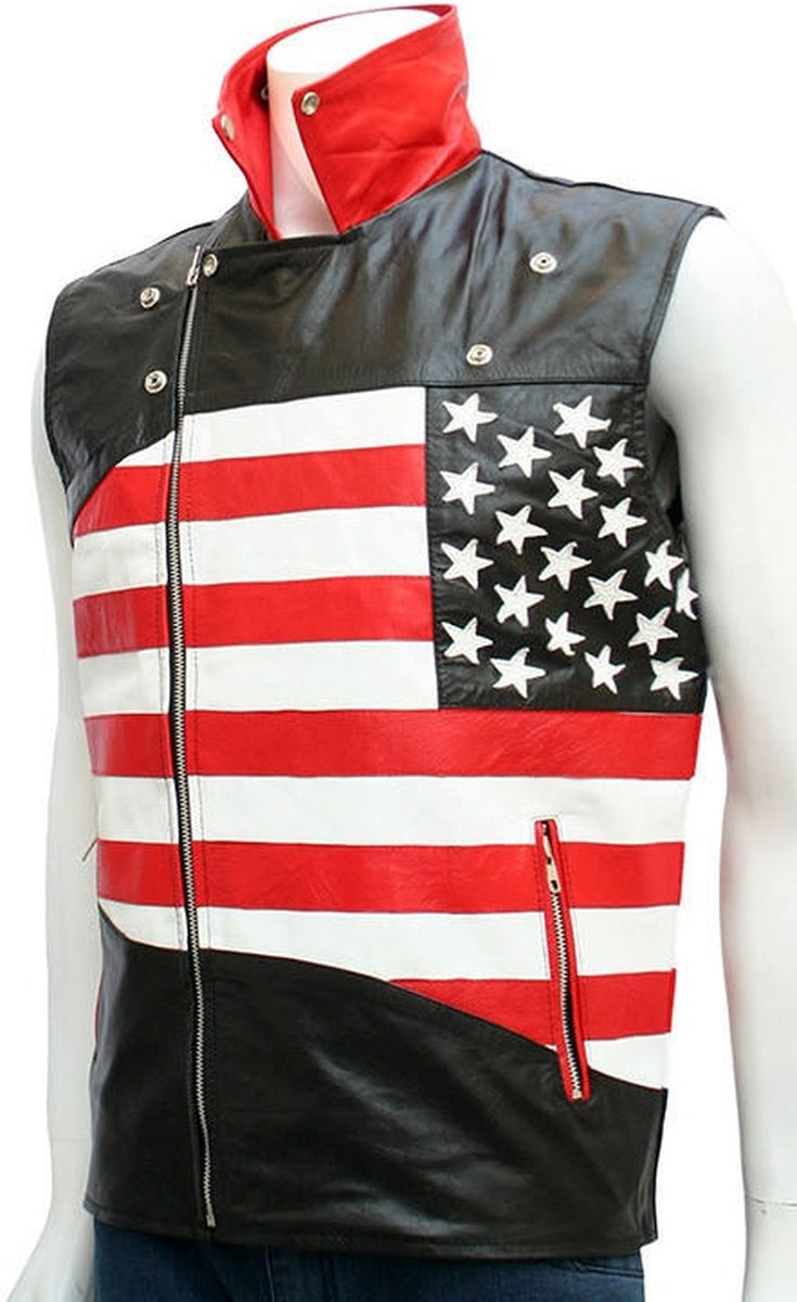 USA Flag American Black Biker Leather Vest – SouthBeachLeather