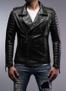 Mens Designer Quilted Padded Biker Gun Metal Leather Jacket ...