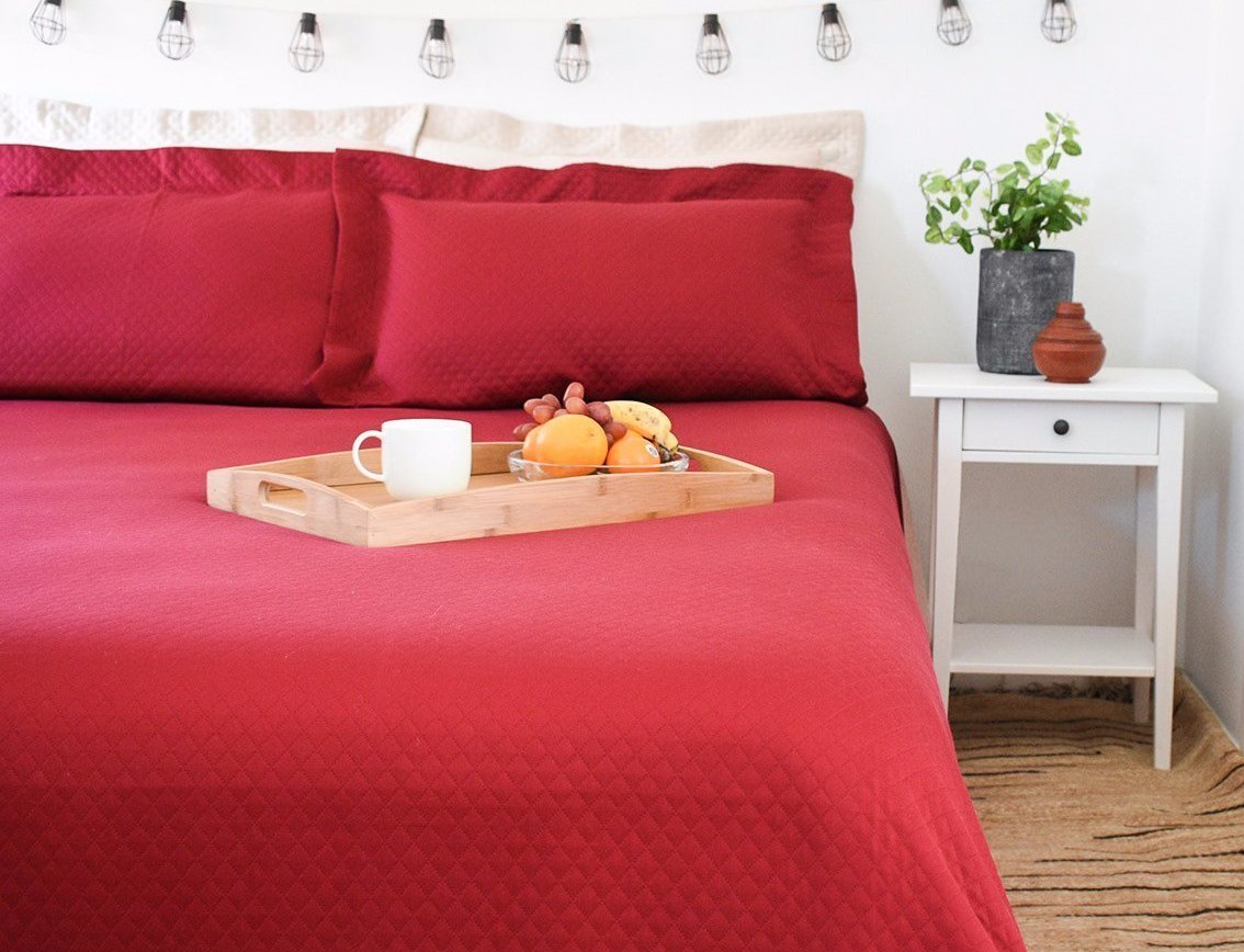 Burgundy Red Modern Bedspread Coverlet Blanket Isador