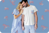 Casal usando Pijama Azul e branco Ava + Zissou