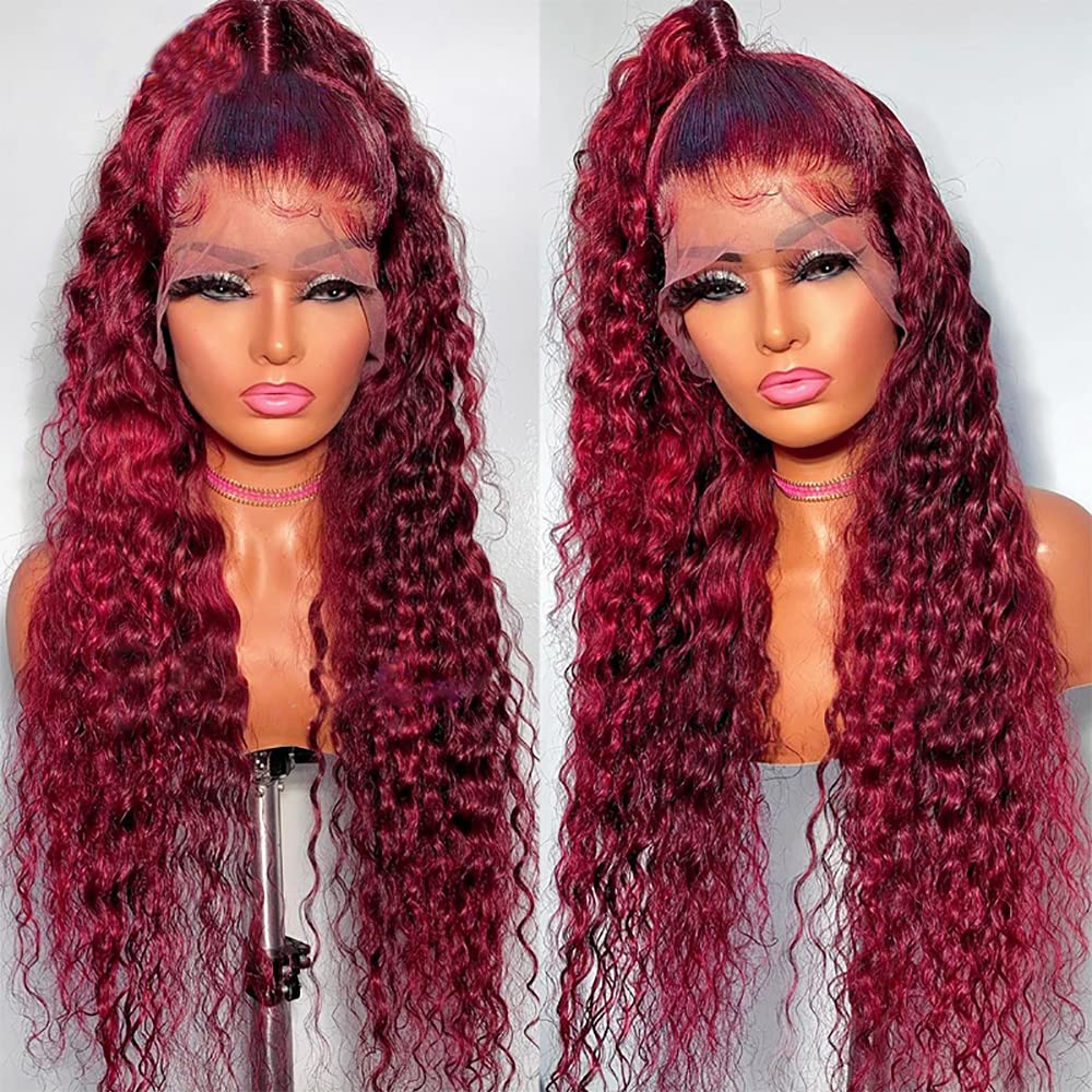 GIANNAY Red Curly Lace Front Wigs