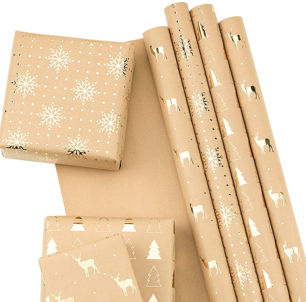 RUSPEPA Wrapping Paper Roll - White and Gold Foil Pattern for  Wedding,Birthdays, Valentines, Christmas - 5 Roll - 30 inches X 10 feet Per  Roll