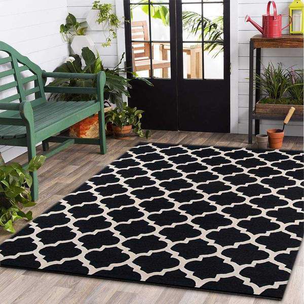 Black And White Curved Geometric Doormat Home Decor Tile Pattern Design in  2023