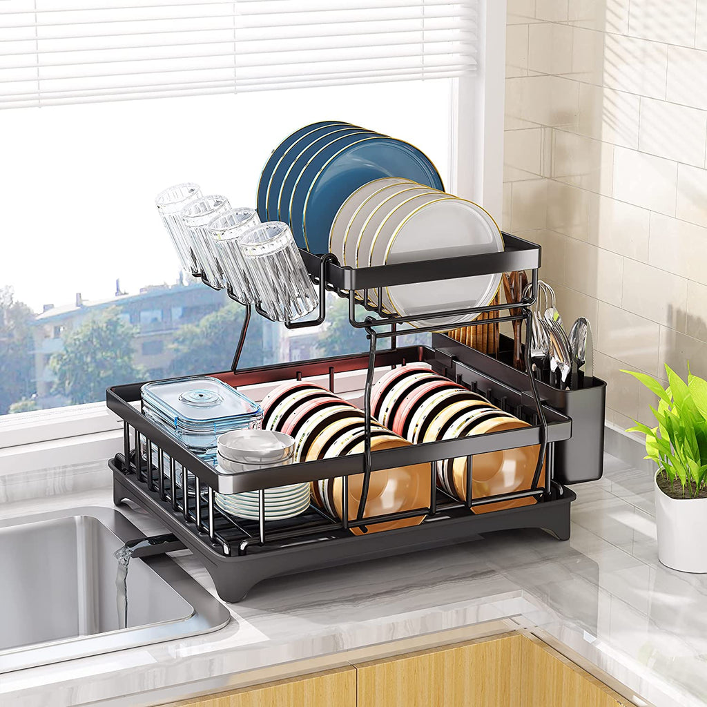 Kitsure Dish Drying Rack - Multipurpose 2-Tier Dish Rack, Dish Drainer