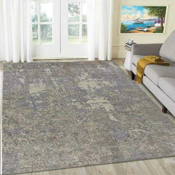 Grey Wool & Silk Area Rug