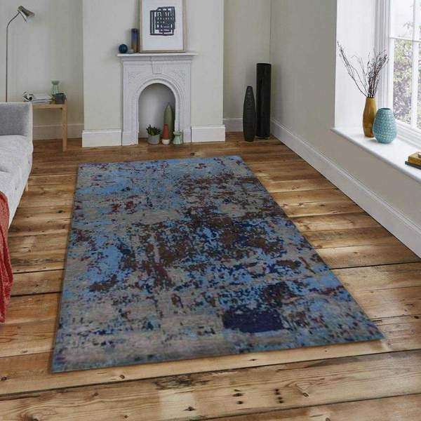 Blue Wool & Silk Area Rug