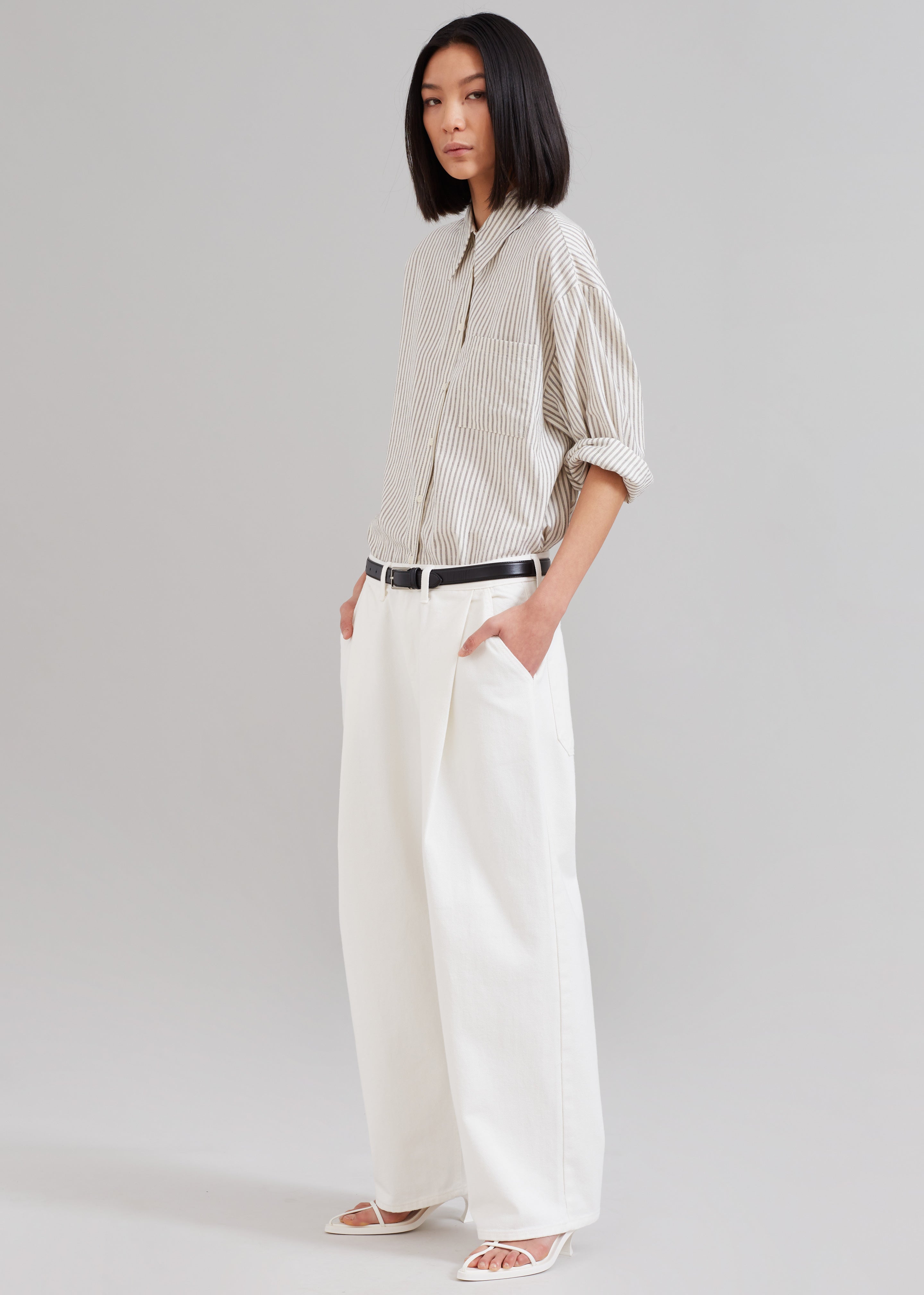 Hayla Contrast Denim Pants - Off White/Beige