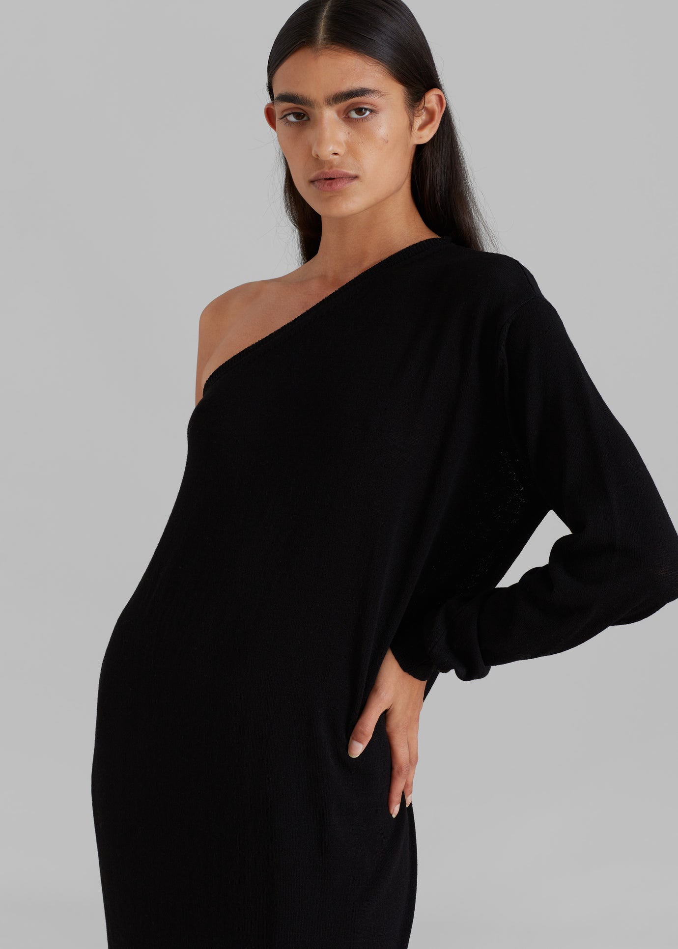 Asymmetric Knit Dress - Black - Matteau