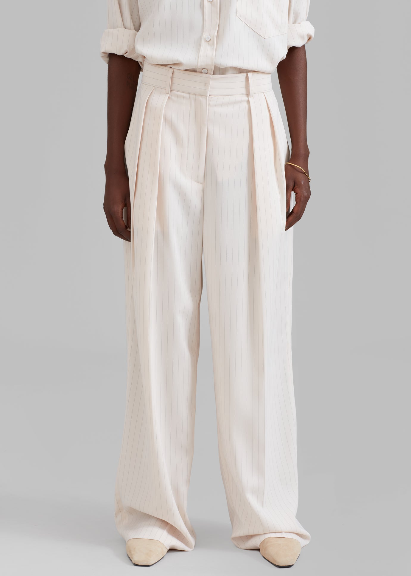 Tansy Satin Pants - White Pinstripe