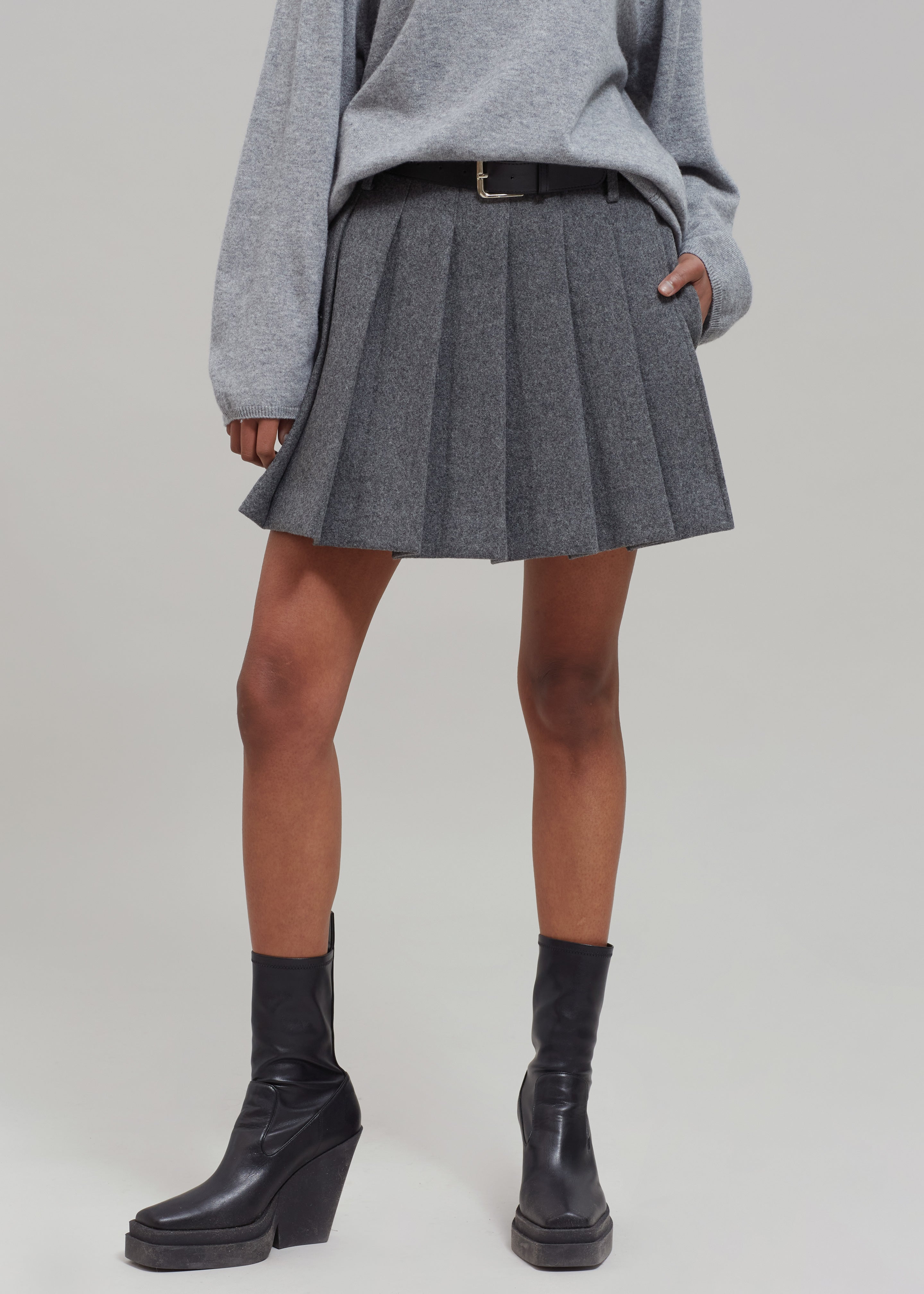 Tokyo Wool Pleated Skort - Grey