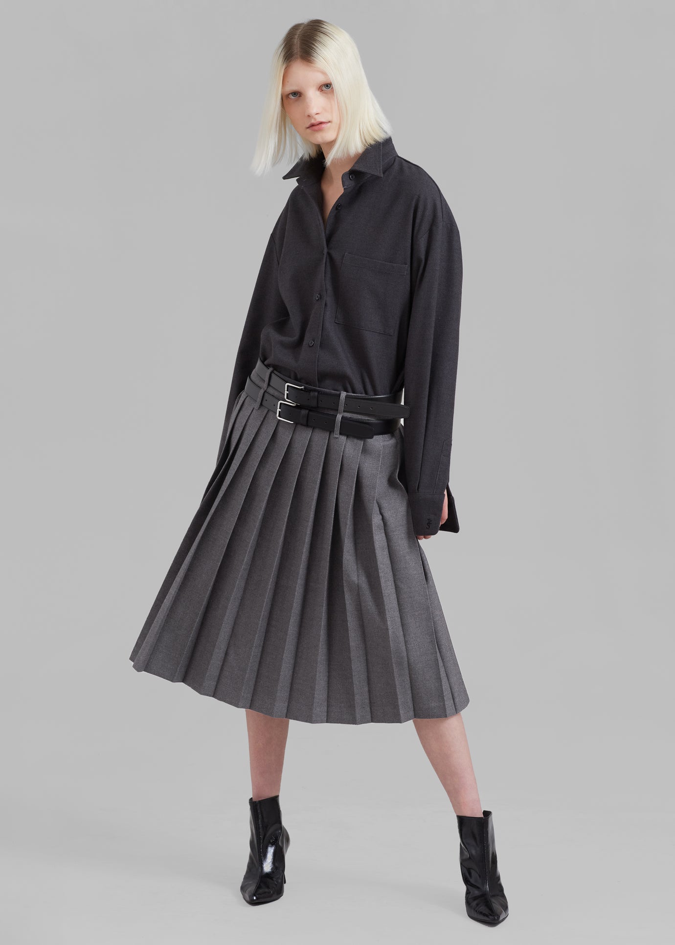 Giselle Mini Pleated Skirt, Grey