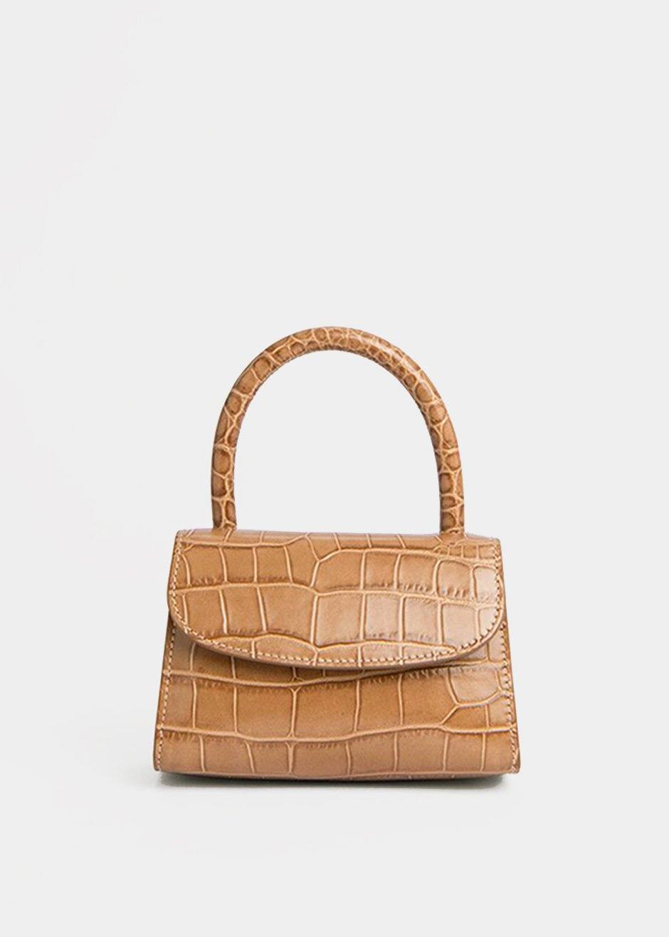 By Far Mini Croc Embossed Leather Bag 