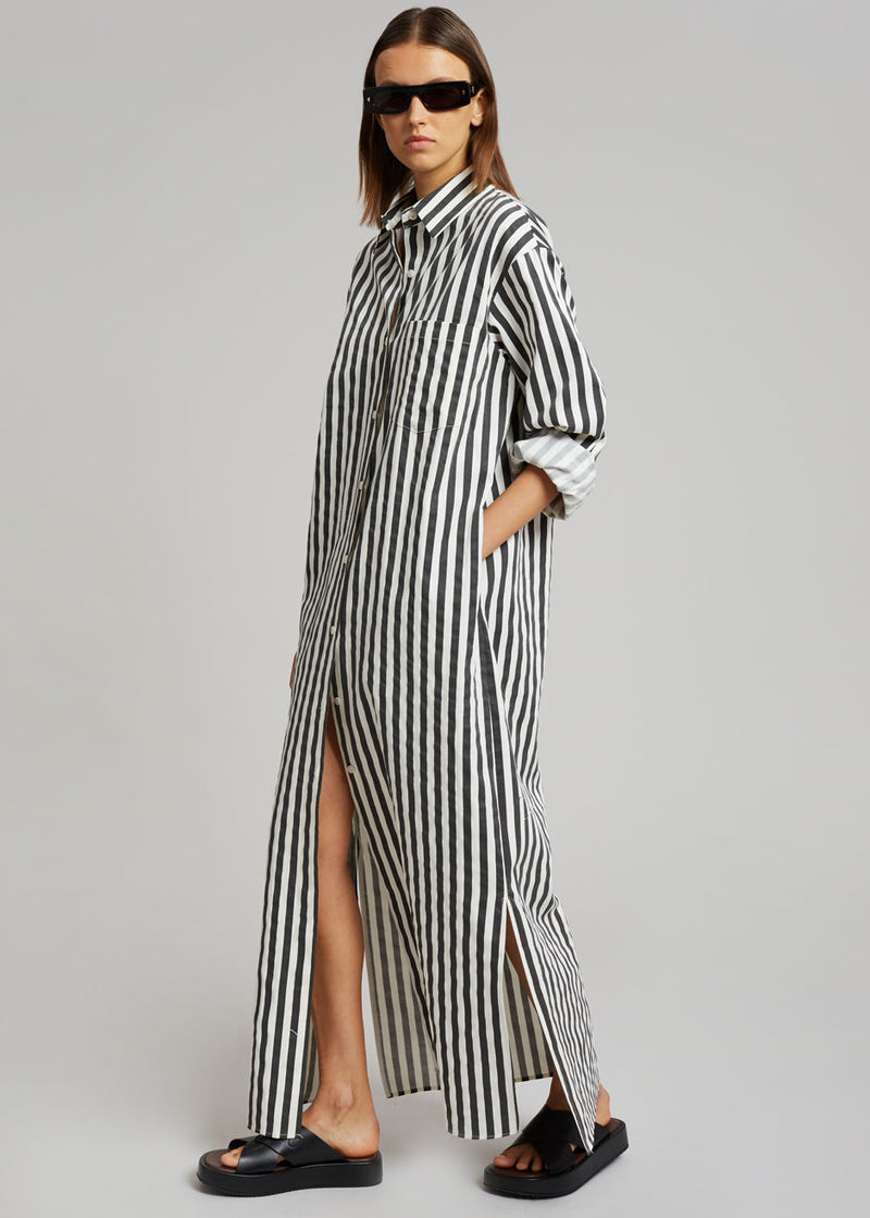 Cala Shirt Dress - Black Stripe Dress The Frankie Shop 