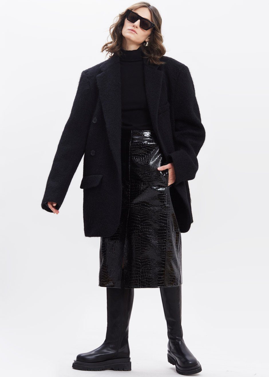 Croc Embossed Patent Midi Skirt in Black – The Frankie Shop