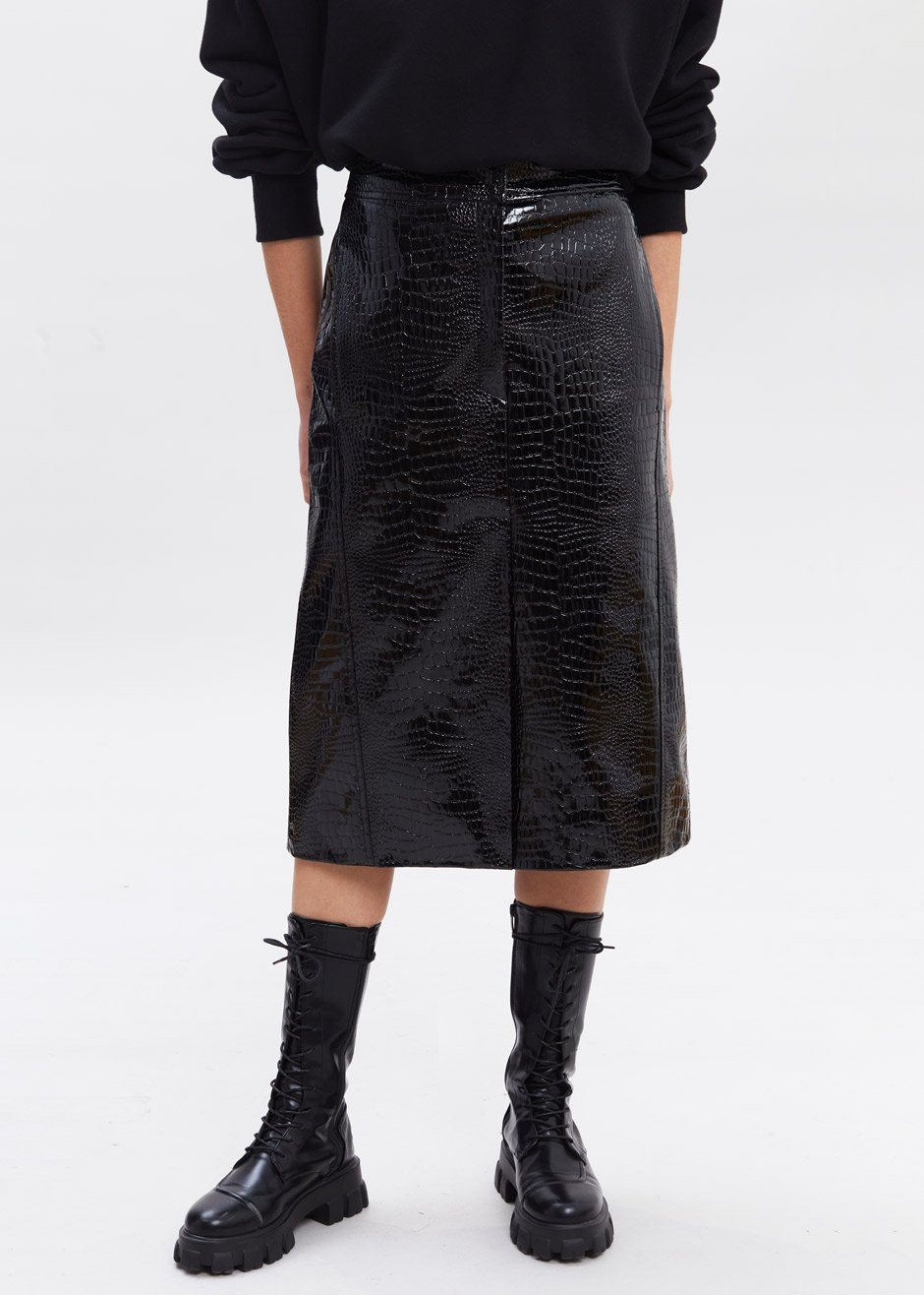 Croc Embossed Patent Midi Skirt in Black – The Frankie Shop