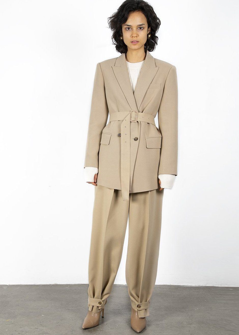 Double Breasted Suit Blazer in Classic Beige – The Frankie Shop