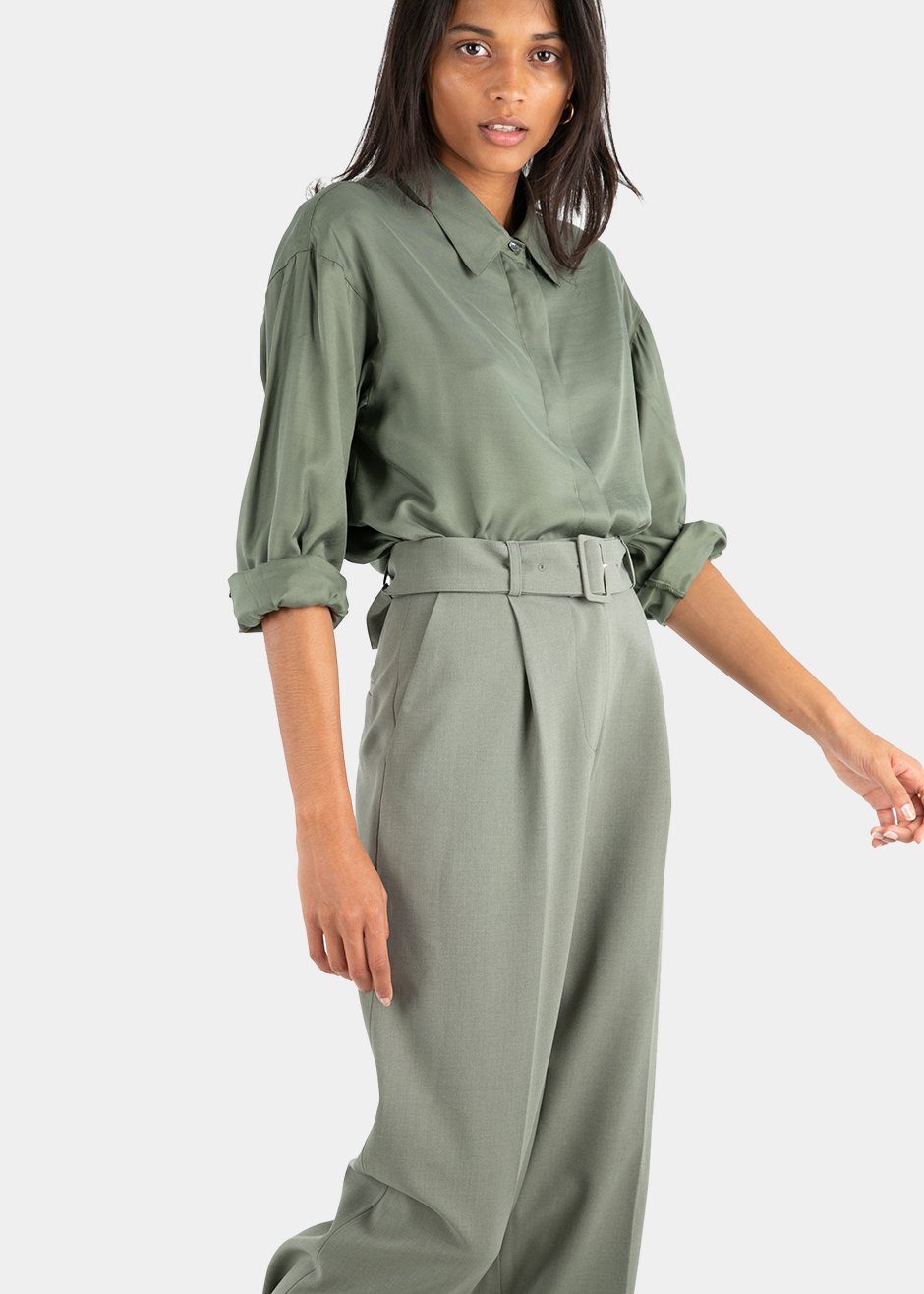 Elvira Belted Suit Pants with Button Tab Cuff in Khaki Green – The ...