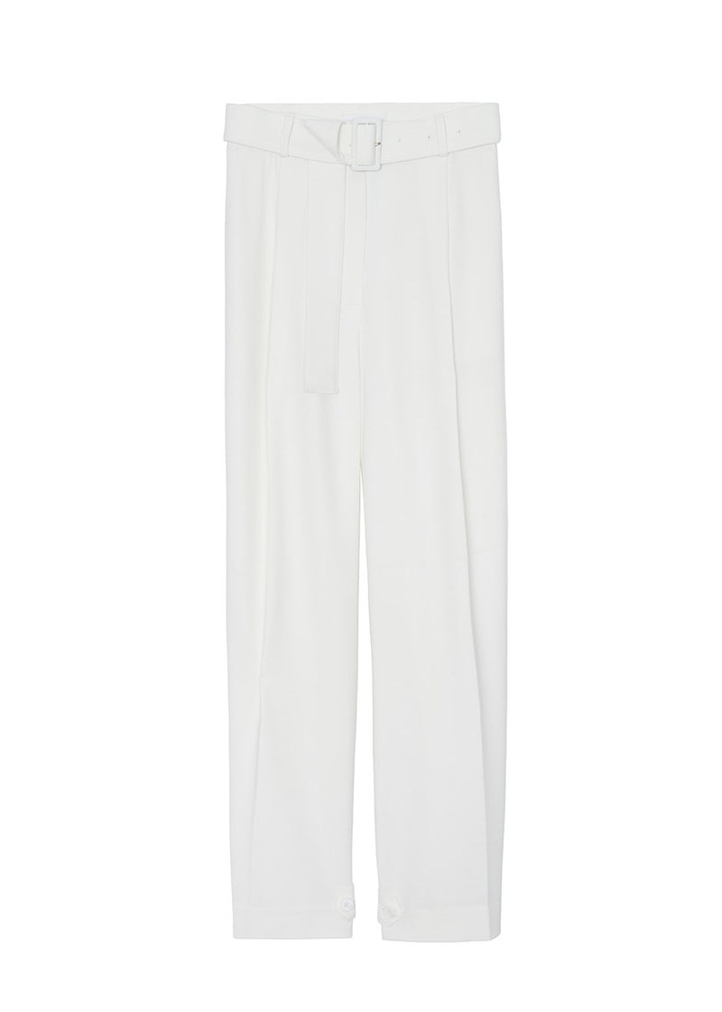 Elvira Belted Suit Pants with Button Tab Cuff in White – The Frankie Shop