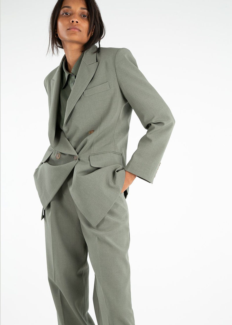 Elvira Breasted Suit Blazer in Khaki Green The Frankie Shop