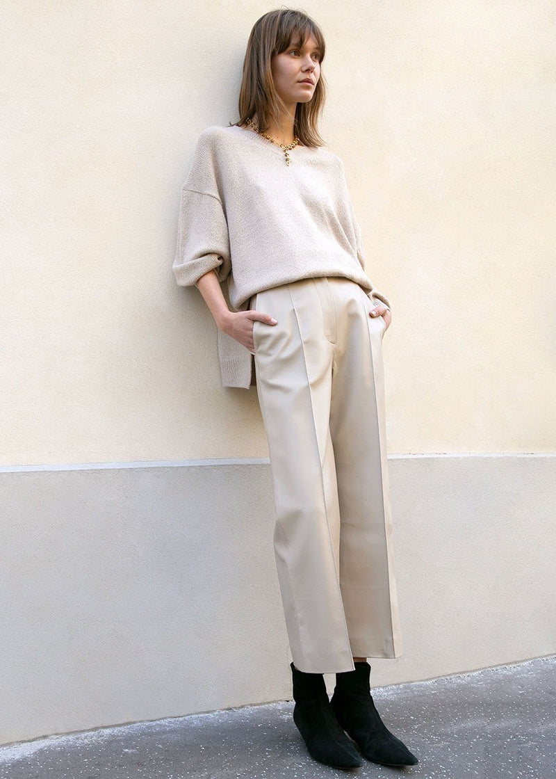 beige leather pants