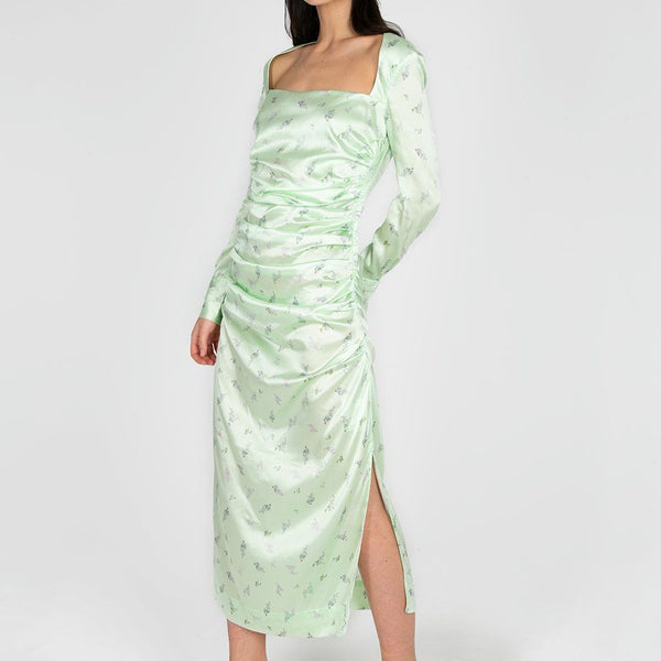 pale green satin dress